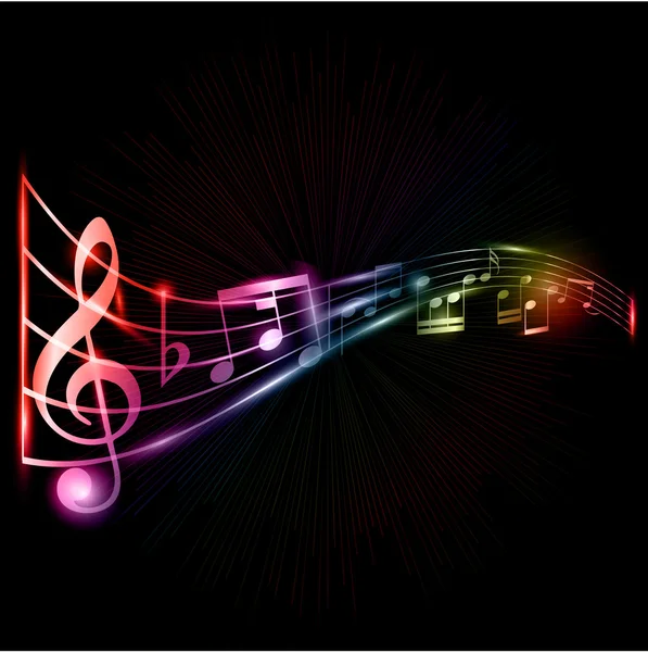 Neon music notes background — Stock Vector