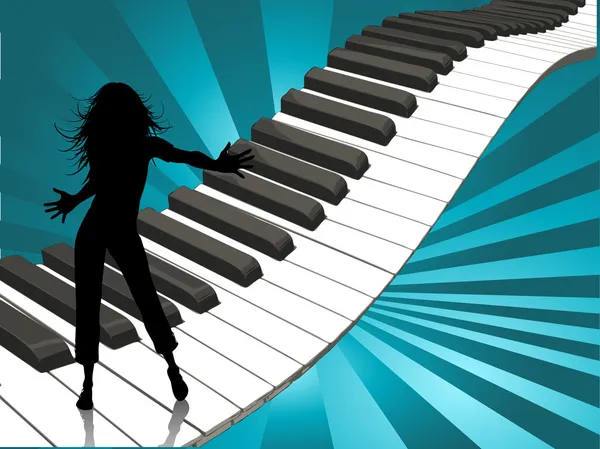 Baile femenino sobre teclas de piano — Vector de stock
