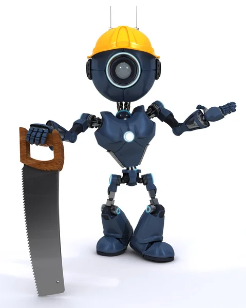 Android builder with a saw — Stock Photo, Image