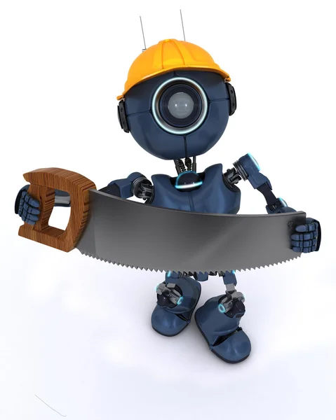 Android builder with a saw — Stock Photo, Image