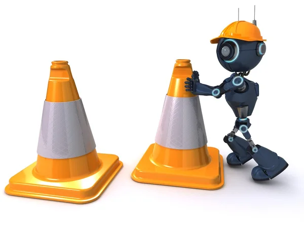 Android with caution cones — Stock Photo, Image