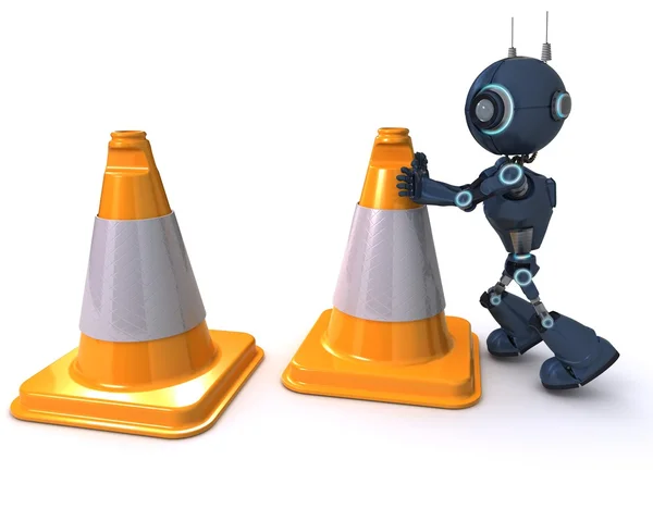 Android with caution cones — Stock Photo, Image