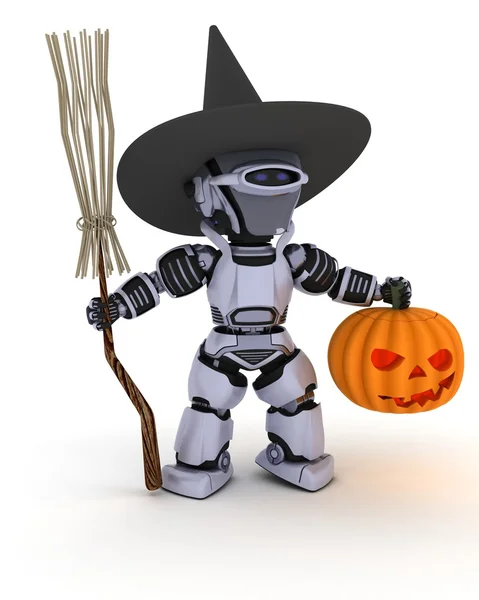 Robot witch with pumpkin — Stock Photo, Image