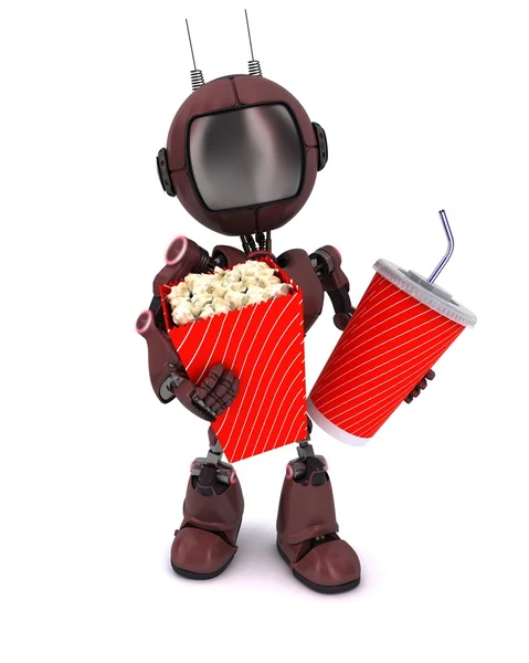 Android with popcorn and soda — Stock Photo, Image