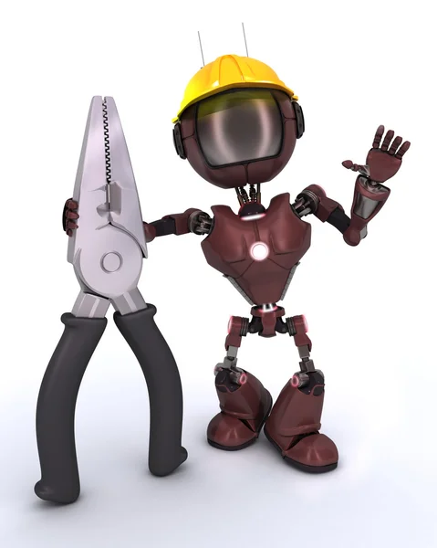 Android builder with pliers — Stock Photo, Image