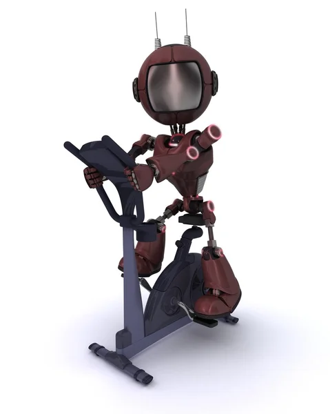 Andriod at the gym on  an exercise bike — Stock Photo, Image