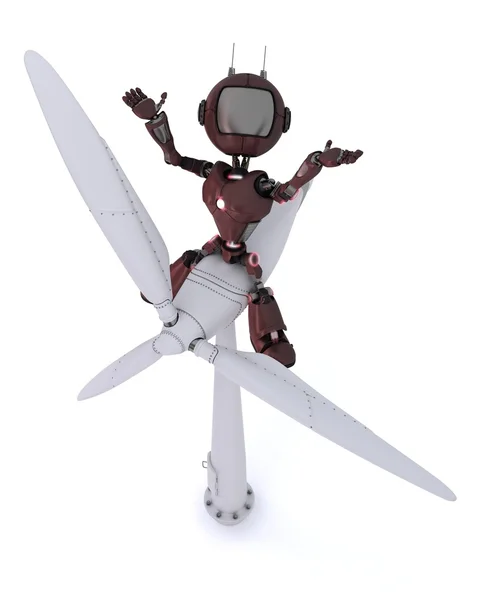 Android with wind turbine — Stock Photo, Image