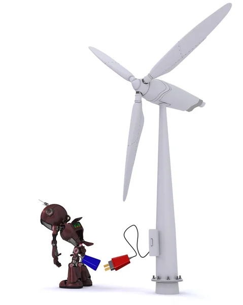 Android with wind turbine — Stock Photo, Image