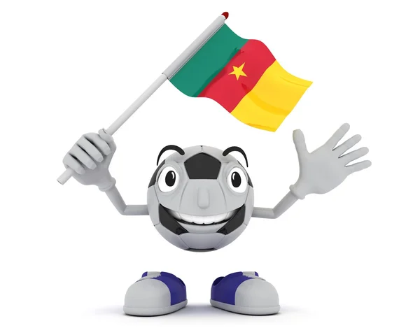 Voetbal mascotte wuivende vlag — Stockfoto