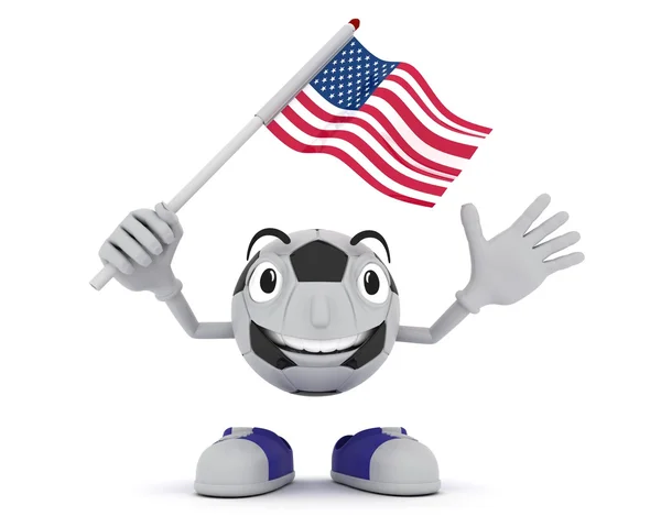 Futebol mascote acenando bandeira EUA — Fotografia de Stock
