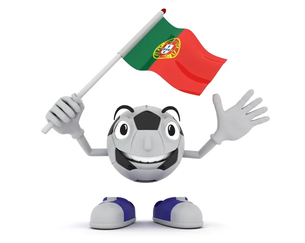 Fotboll maskot viftande flagga portugal — Stockfoto