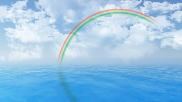 Blue ocean landscape with rainbow — Stock Photo, Image