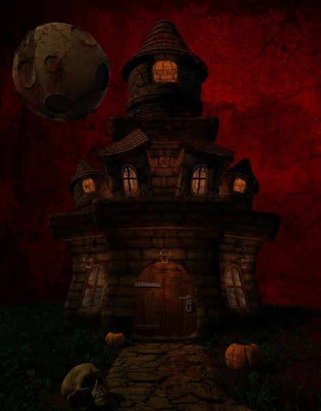 Grunge Spooky Castillo de Halloween Imagen de stock