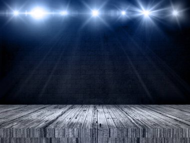 Tahta tablolu 3B görüntü arkaplanı, spot duvara bakıyor