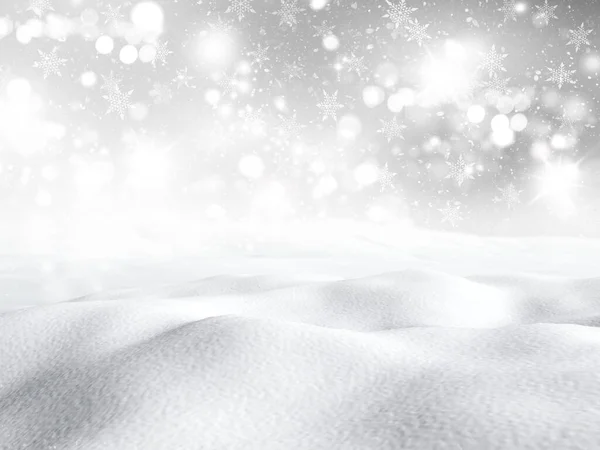 Återgivning Silver Jul Landskap Med Snöflingor Och Stjärnor — Stockfoto