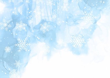 Elle boyanmış suluboya bir dizayn üzerinde kar taneleri tasarımı olan bir Noel arkaplanı