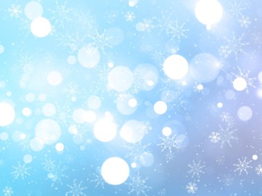 Kar taneleri, yıldız ve bokeh ışıkları Noel arka plan
