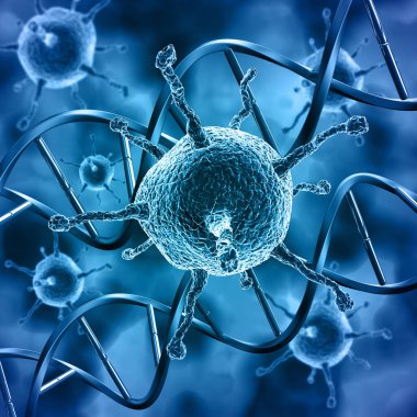 3D render virüs hücreleri ve Dna dizilerini ile soyut bir tıbbi geçmişi
