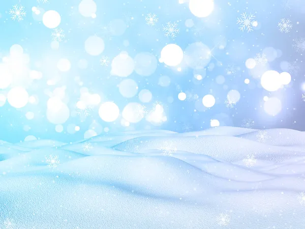 Remder Christmas Winter Landscape Snowflakes Bokeh Lights — Stock Photo, Image
