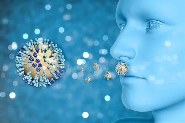 Візуалізація Медичного Фону Чоловічою Фігурою Вірусними Клітинами Грипу — стокове фото