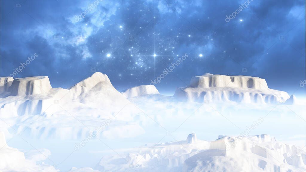 3D render of a surreal ice landscape background