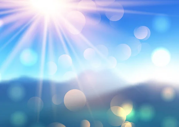 Rayos Sol Luces Bokeh Paisaje Desenfocado — Vector de stock