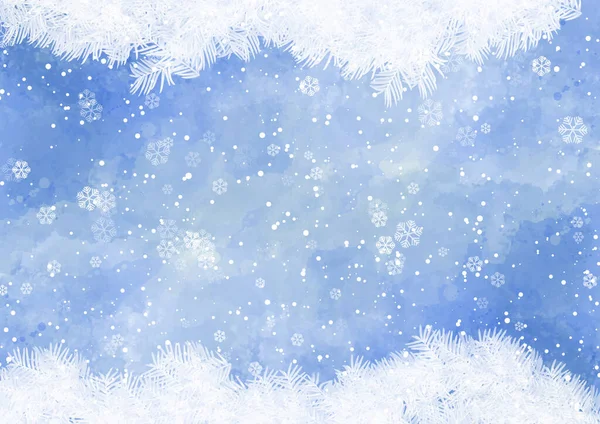 雪片とクリスマスの手描き水彩の背景 — ストックベクタ