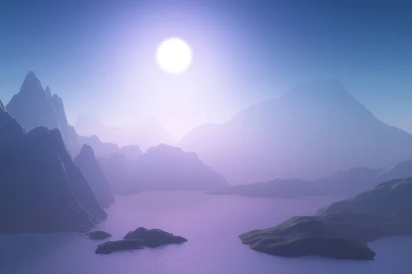 Визуализация Горного Ландшафта Фоне Закатного Неба — стоковое фото