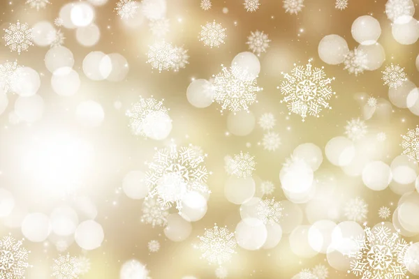 ボケのライトと雪の結晶のデザインとゴールデンクリスマスの背景 — ストック写真