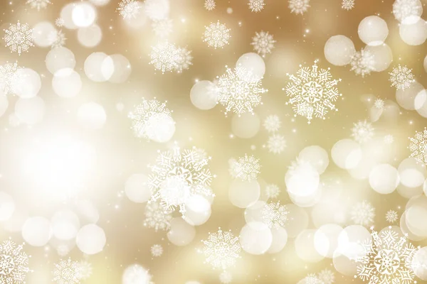 Fond Noël Doré Avec Des Lumières Bokeh Des Flocons Neige — Photo