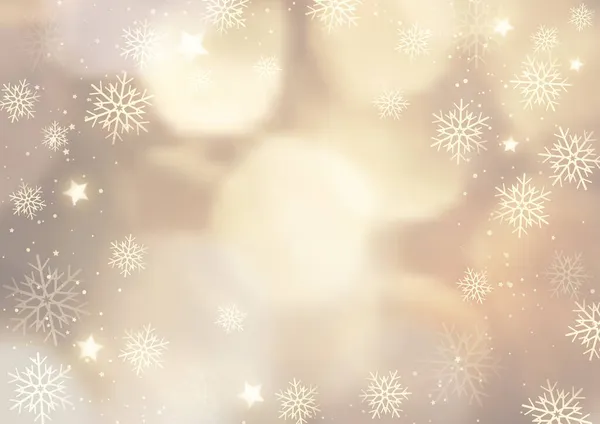 Fondo Navideño Dorado Con Diseño Copos Nieve Estrellas — Vector de stock