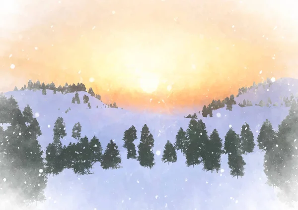 Ručně Malované Akvarel Zimní Slunovrat Krajina — Stockový vektor