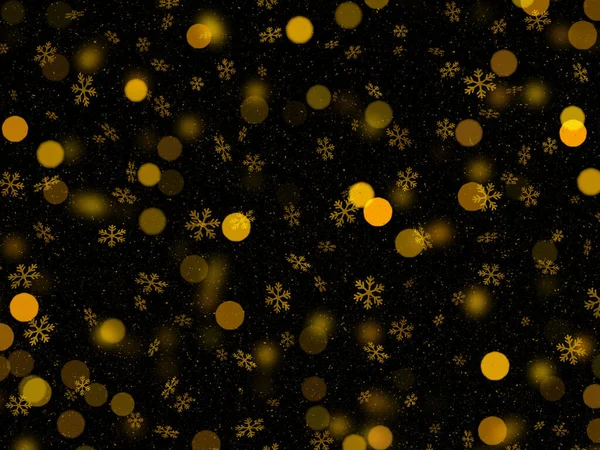 金色の雪片とボケの照明デザインのクリスマスの背景 — ストック写真