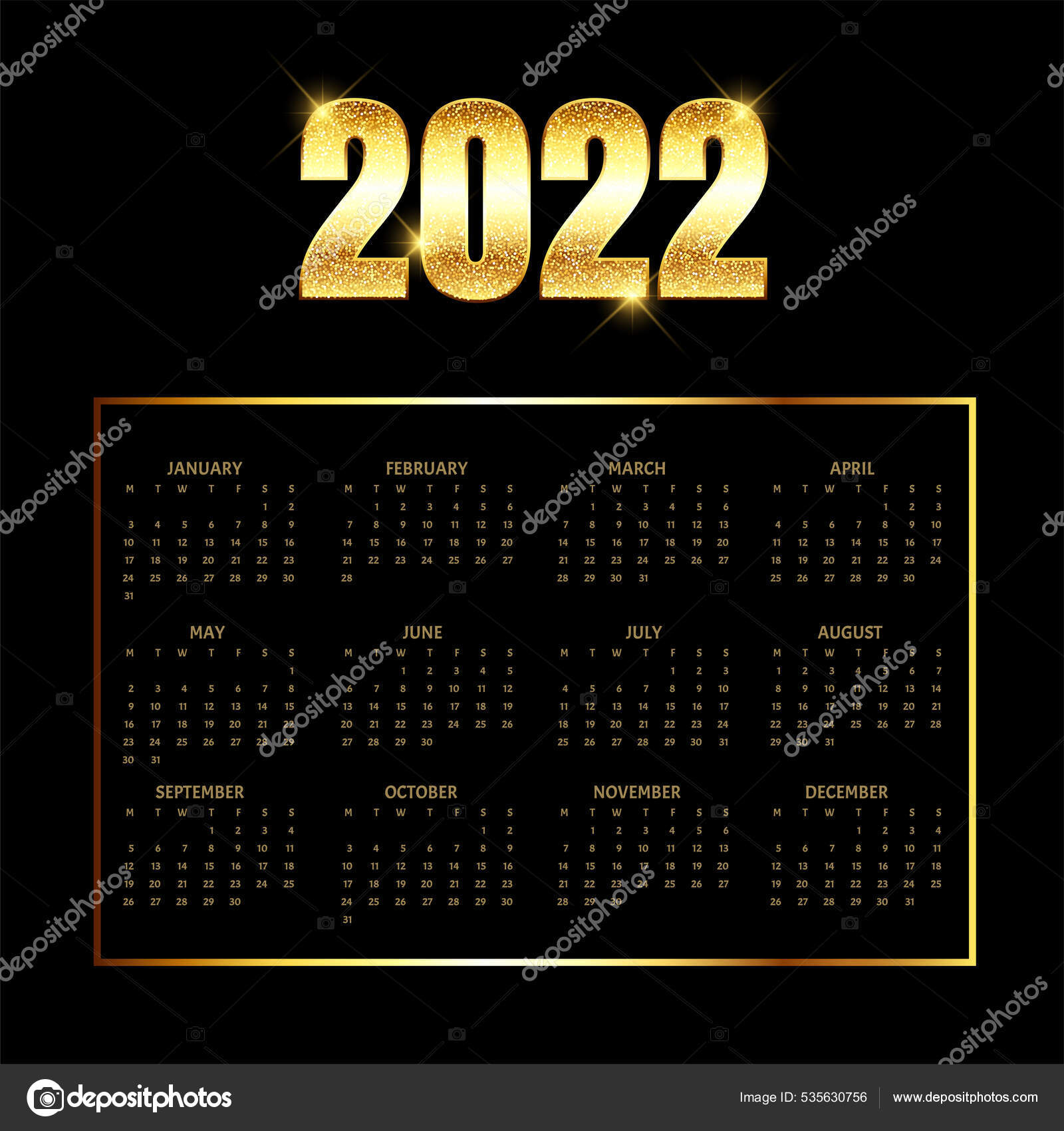 Elegant Black Gold Calendar Design Stock Vector Image by ©kjpargeter