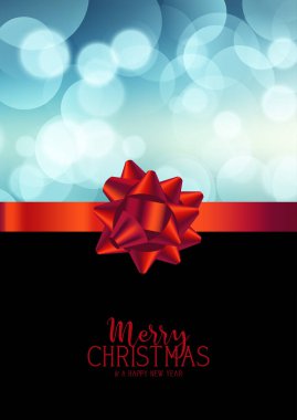 Bokeh ışıkları tasarımında parlak bir fiyonk ile Noel arkaplanı