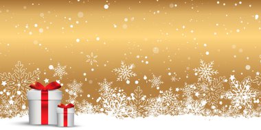 Hediye kutuları ve kar taneleri tasarımlı Noel afişi