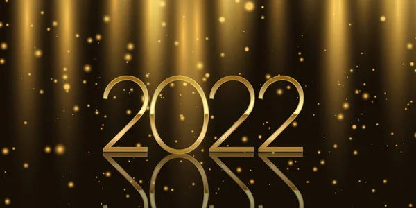 Feliz Año Nuevo Banner Con Diseño Luces Bokeh Oro — Vector de stock