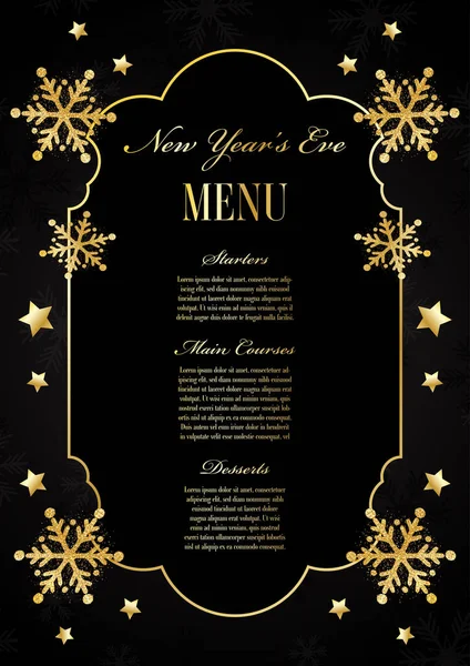 Elegant New Years Eve Menu Glittery Snowflake Design — Stock Vector