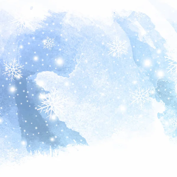 雪片と手描き水彩クリスマスの背景 — ストックベクタ