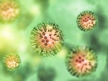 H1N1 grip virüsü hücreleriyle tıbbi geçmişin 3 boyutlu canlandırması