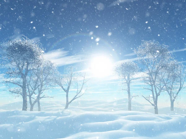雪が降る3Dクリスマスの冬の風景 — ストック写真