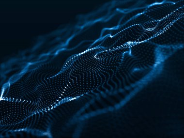 Dijital parçacıkların 3B görüntüleme arkaplanı - ağ iletişimi