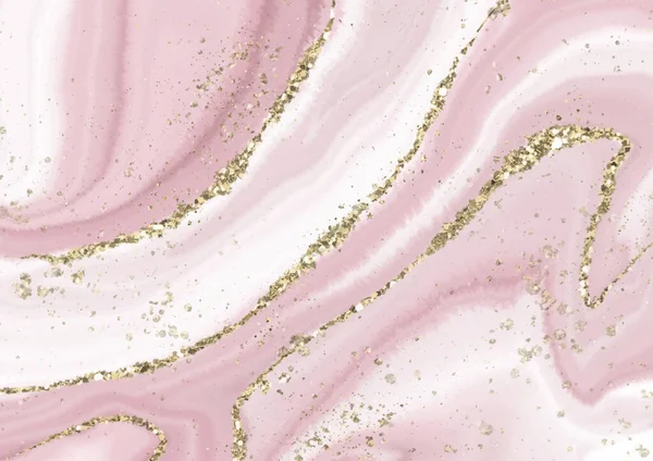 Декоративный Розовый Жидкий Мрамор Элементами Золотого Блеска — стоковый вектор