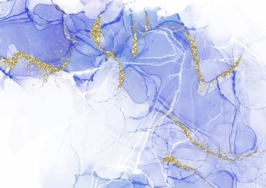 Parlak altın parıltılı elementlerle mor el boyalı alkol mürekkebi tasarımı.