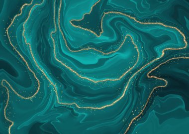 Parlak altın elementlerle turkuaz sıvı mermer tasarımı 