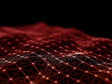 Plexus tasarımı ile soyut bir ağ iletişim arkaplanının 3B görüntüsü