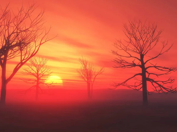 Render Landscape Trees Silhouetted Sunset Sky — ストック写真