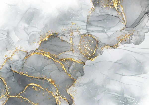 Altın parıltılı elementlerle elle boyanmış alkol mürekkebi tasarımı. 