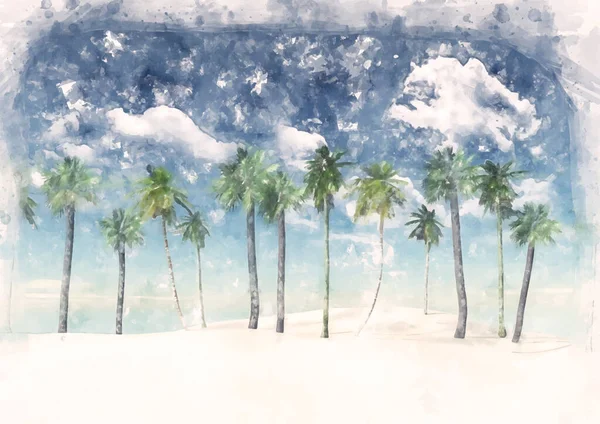 Fundo Aquarela Com Design Paisagem Tropical — Vetor de Stock