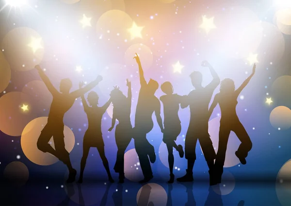 Silhouettes Party People Dancing Lights Stars Background — Stockvektor